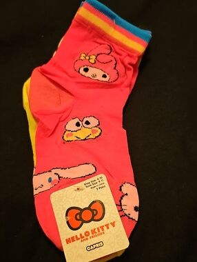 Hello Kitty Women's Neon Pink/Yellow Socks